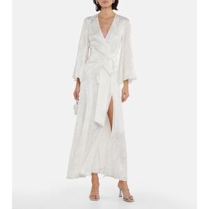 NWT Galvan London Silk Blend Jacquard Havana Maxi Wrap Dress White Size 4 $2,295